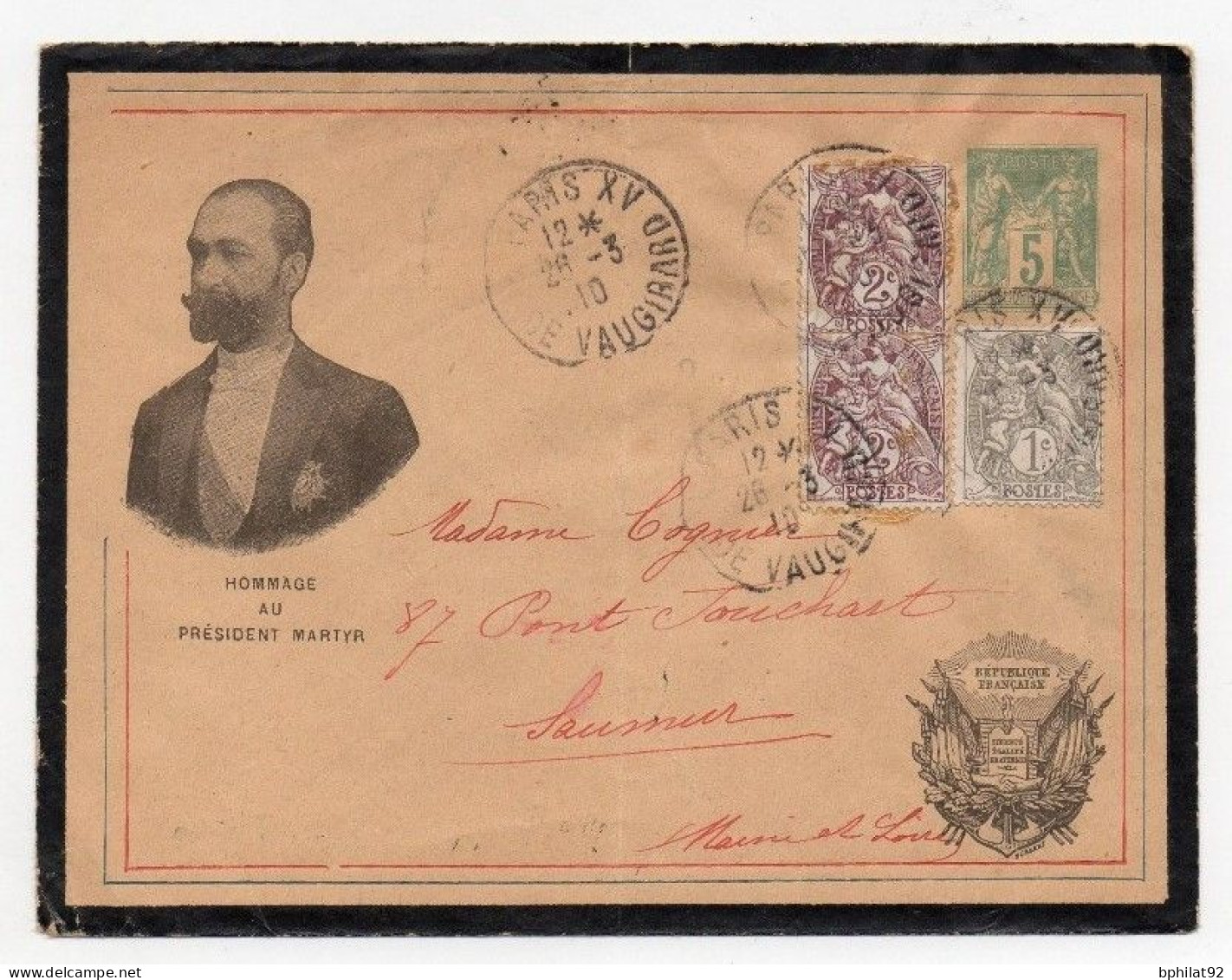 !!! ENTIER POSTAL 5C SAGE AVEC REPIQUAGE HOMMAGE AU PRESIDENT MARTYR - UTILISATION TARDIVE AVEC TYPES BLANCS - Buste Ristampe (ante 1955)