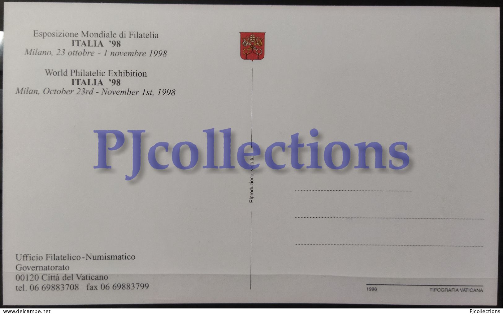 3892- VATICANO - VATICAN CITY 1998 MAXI CARD FDC "ITALIA 98" C/TIMBO UFFICIALE - Brieven En Documenten