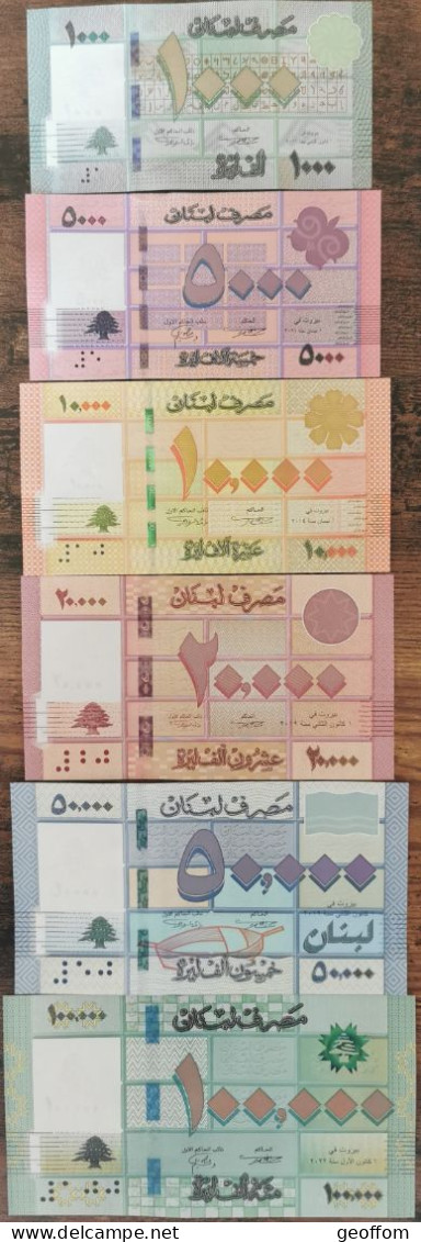 Lot 6 Billets LIBAN De 1000 - 5000 - 10000 - 20000 - 50000 & 100000 Livres - UNC - Liban
