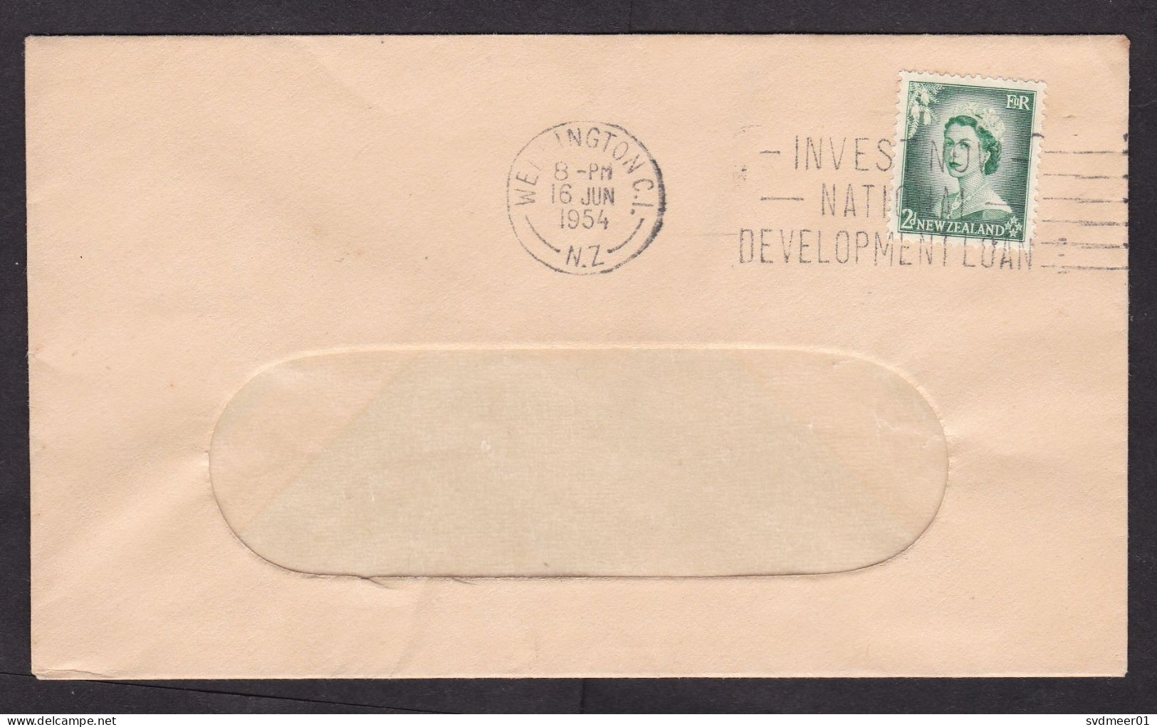 New Zealand: Cover, 1954, 1 Stamp, Queen, Cancel Invest Now, National Development Loan (traces Of Use) - Brieven En Documenten