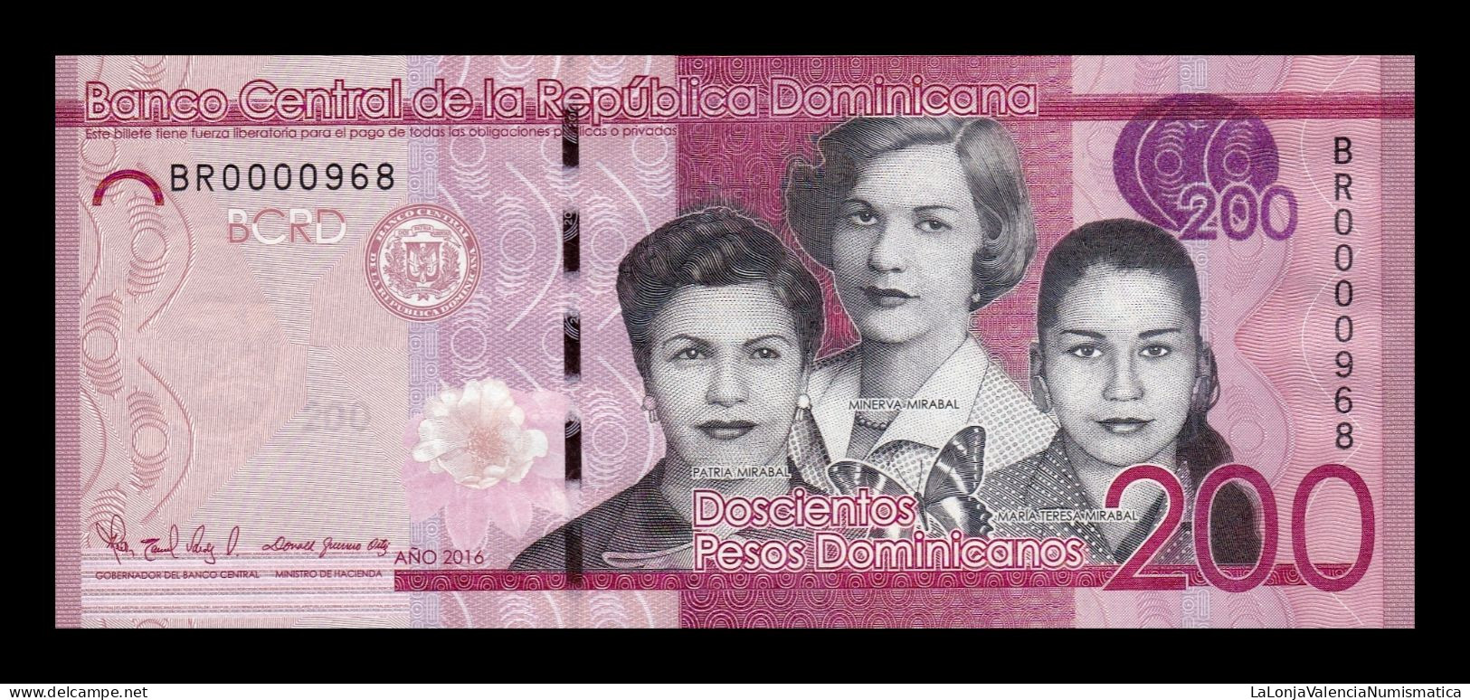 República Dominicana 200 Pesos Dominicanos 2016 Pick 191c Low Serial 968 Sc Unc - Dominikanische Rep.