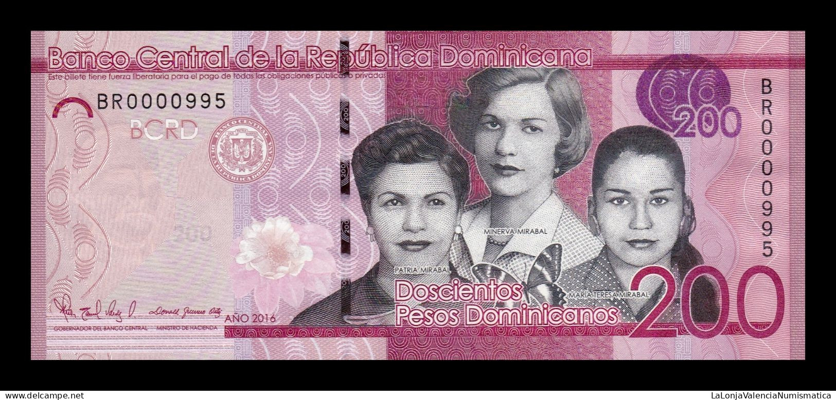 República Dominicana 200 Pesos Dominicanos 2016 Pick 191c Low Serial 995 Sc Unc - Repubblica Dominicana