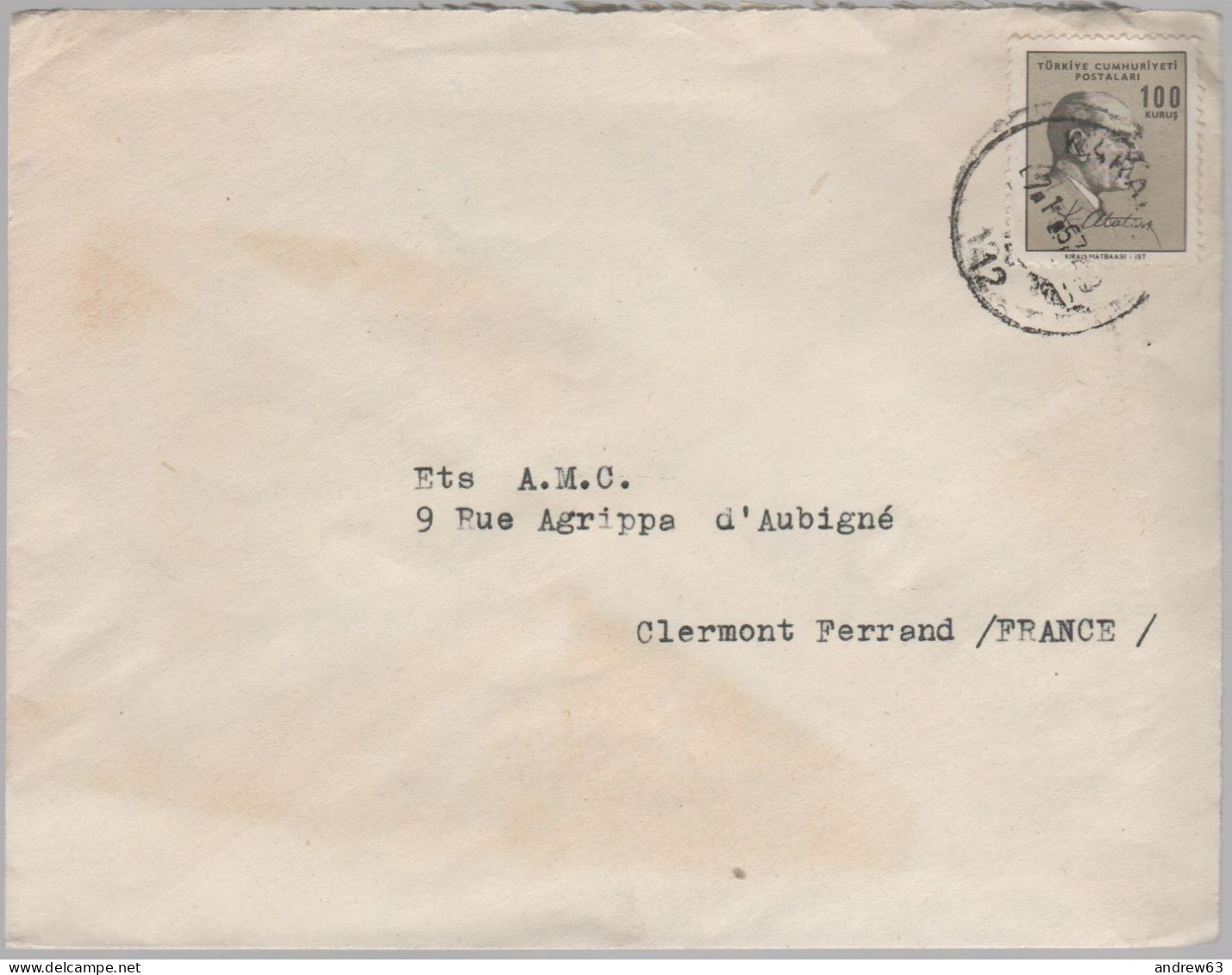 TURCHIA - TURKEY - 1967 - 100 Kemal Atatürk - Viaggiata Da ???? Per Clermont-Ferrand, France - Lettres & Documents