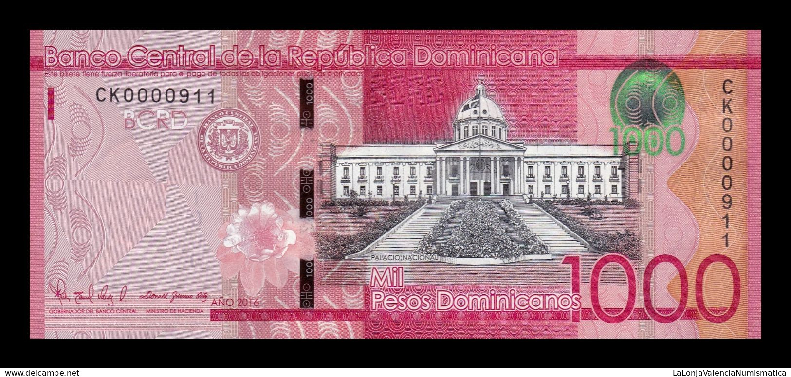 República Dominicana 1000 Pesos Dominicanos 2016 Pick 193c Low Serial 911 Sc Unc - República Dominicana