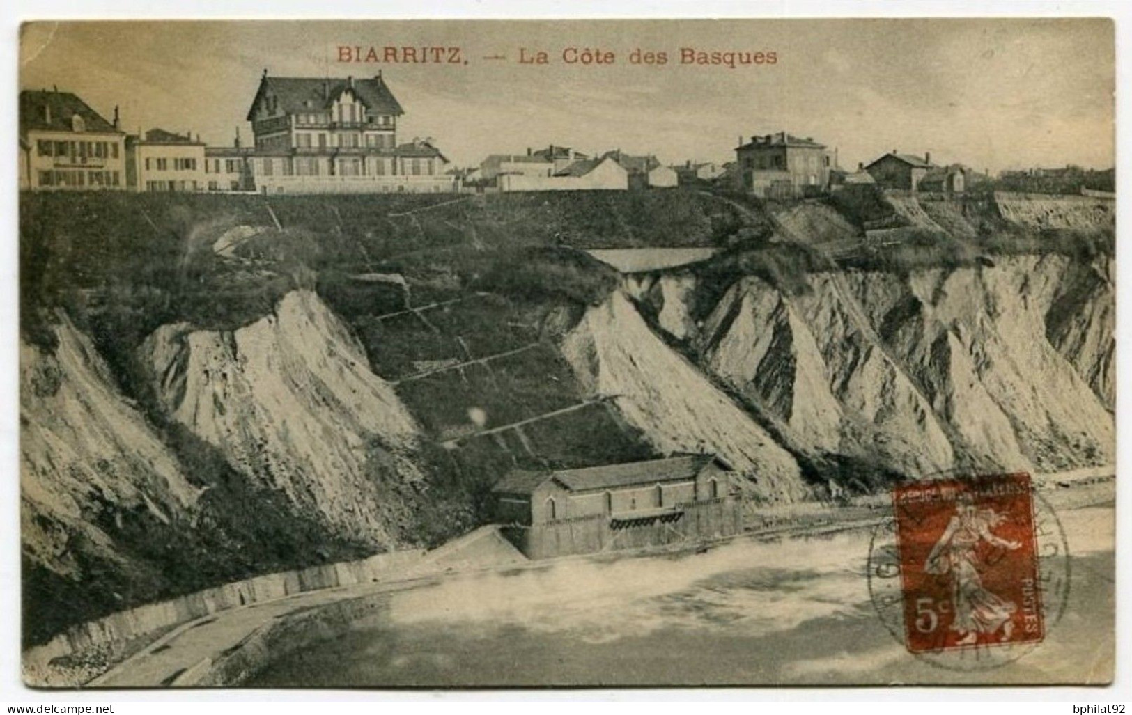 !!! CPA DE BIARRITZ PSEUDO ENTIER POSTAL TYPE SEMEUSE - Pseudo-entiers Privés