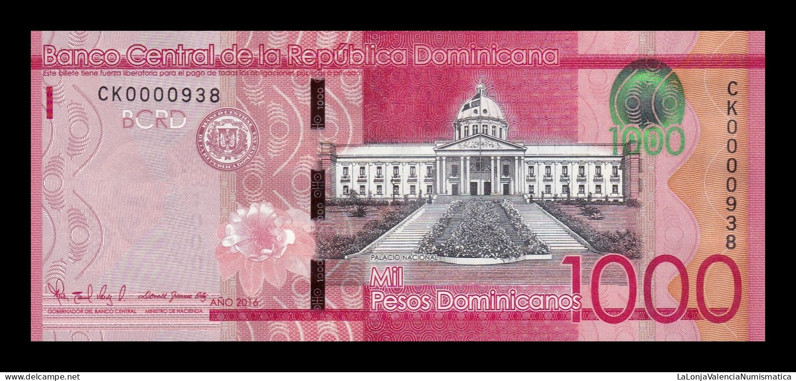 República Dominicana 1000 Pesos Dominicanos 2016 Pick 193c Low Serial 938 Sc Unc - Repubblica Dominicana