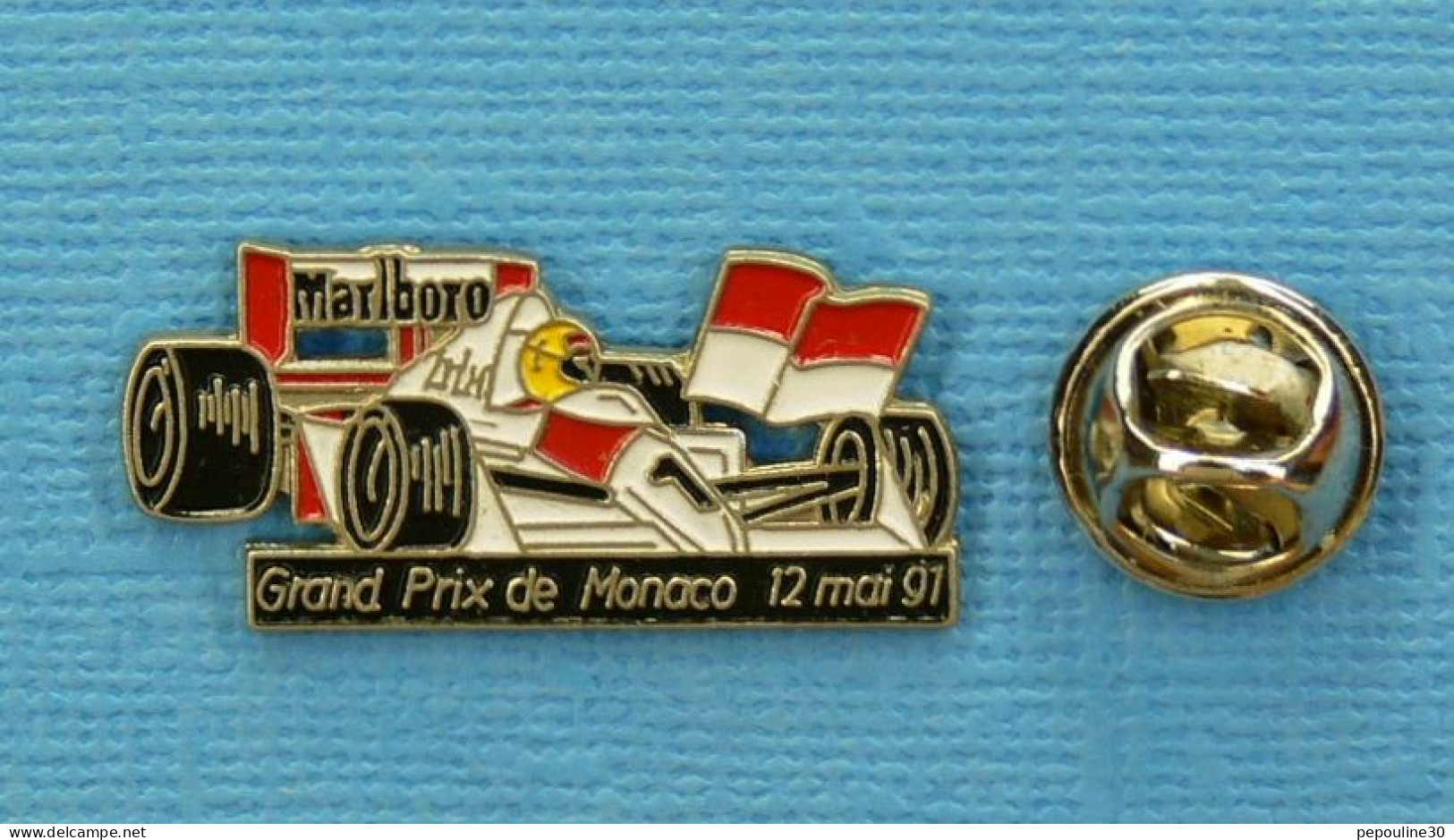 1 PIN'S //  ** GRAND PRIX DE MONACO / 12 MAI 91 " AYRTON SENNA " McLAREN HONDA / MARLBORO ** - F1