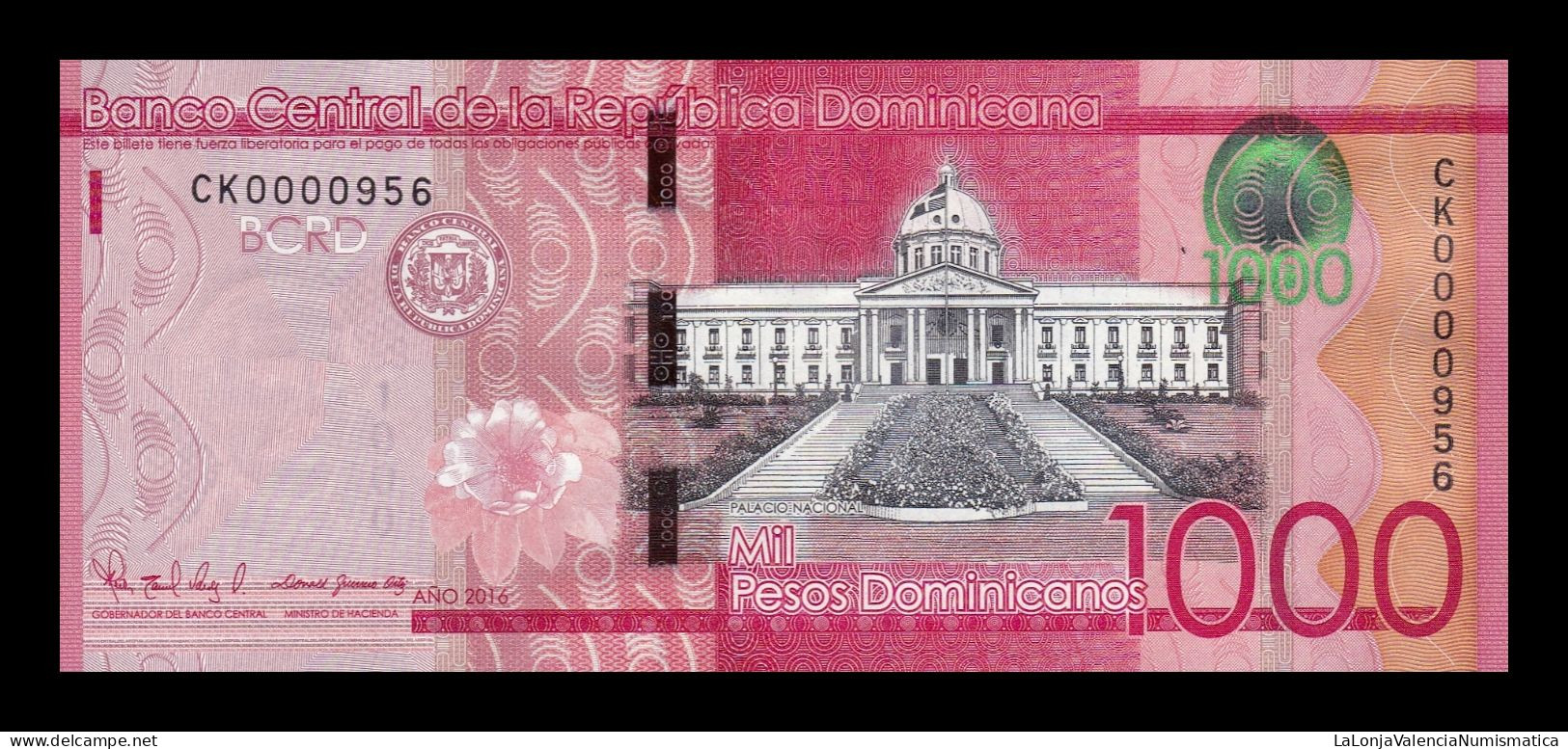 República Dominicana 1000 Pesos Dominicanos 2016 Pick 193c Low Serial 956 Sc Unc - Dominicana