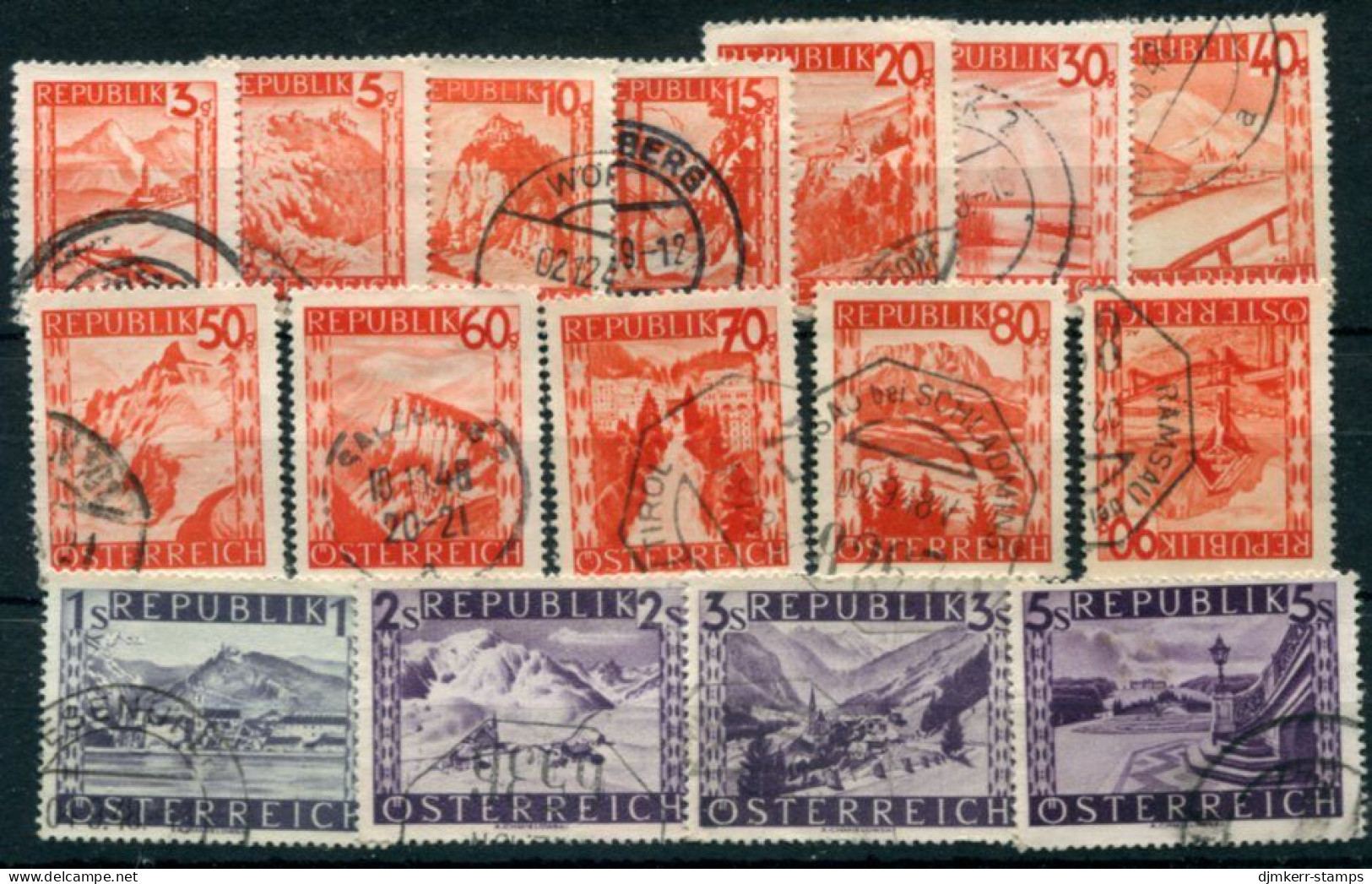 AUSTRIA 1947 Landscape Definitives Used.  Michel 838-53 - Oblitérés