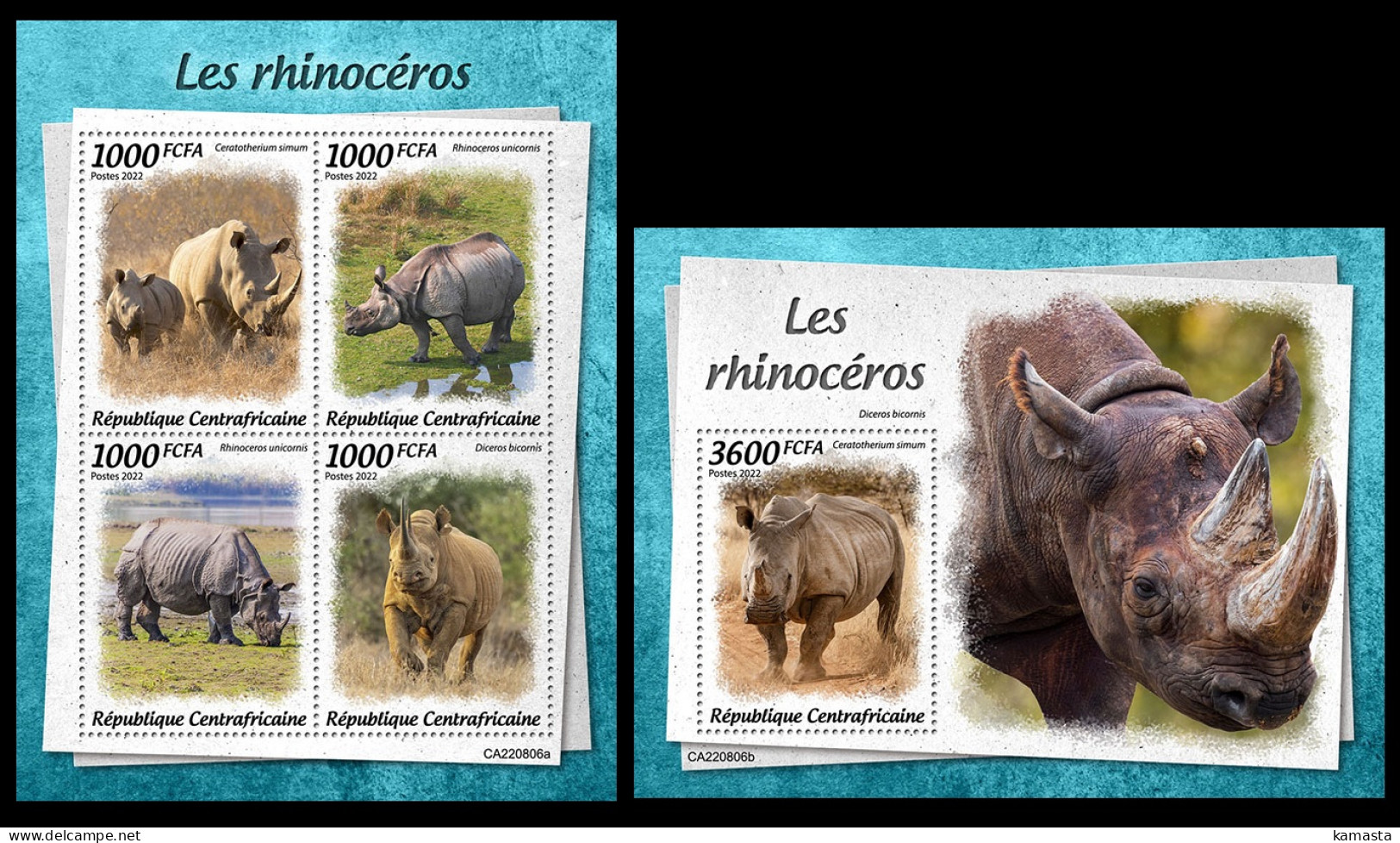 Central Africa  2022 Rhinos. (806) OFFICIAL ISSUE - Rhinocéros