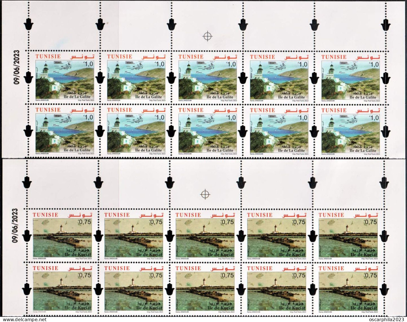 2023.Tunisie-emission N°8, Les Iles De Tunisie -Ile De Kuriat & Ile De La Galite -  2bandes à 10 Coin Daté / 20v. MNH** - Islas