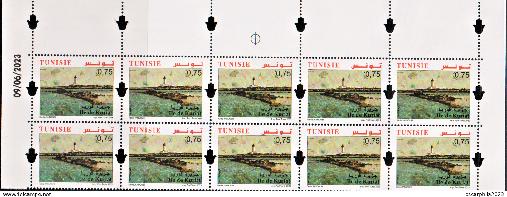 2023.Tunisie-emission N°8, Les Iles De Tunisie -Ile De Kuriat -  Bande à 10 Coin Daté / 10v. MNH** - Iles