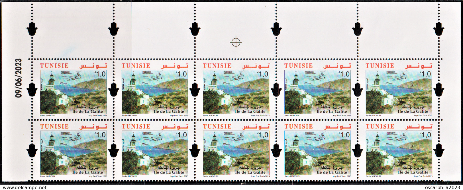 2023.Tunisie-emission N°8, Les Iles De Tunisie -Ile De La Galite  -  Bande à 10 Coin Daté / 10v. MNH** - Eilanden