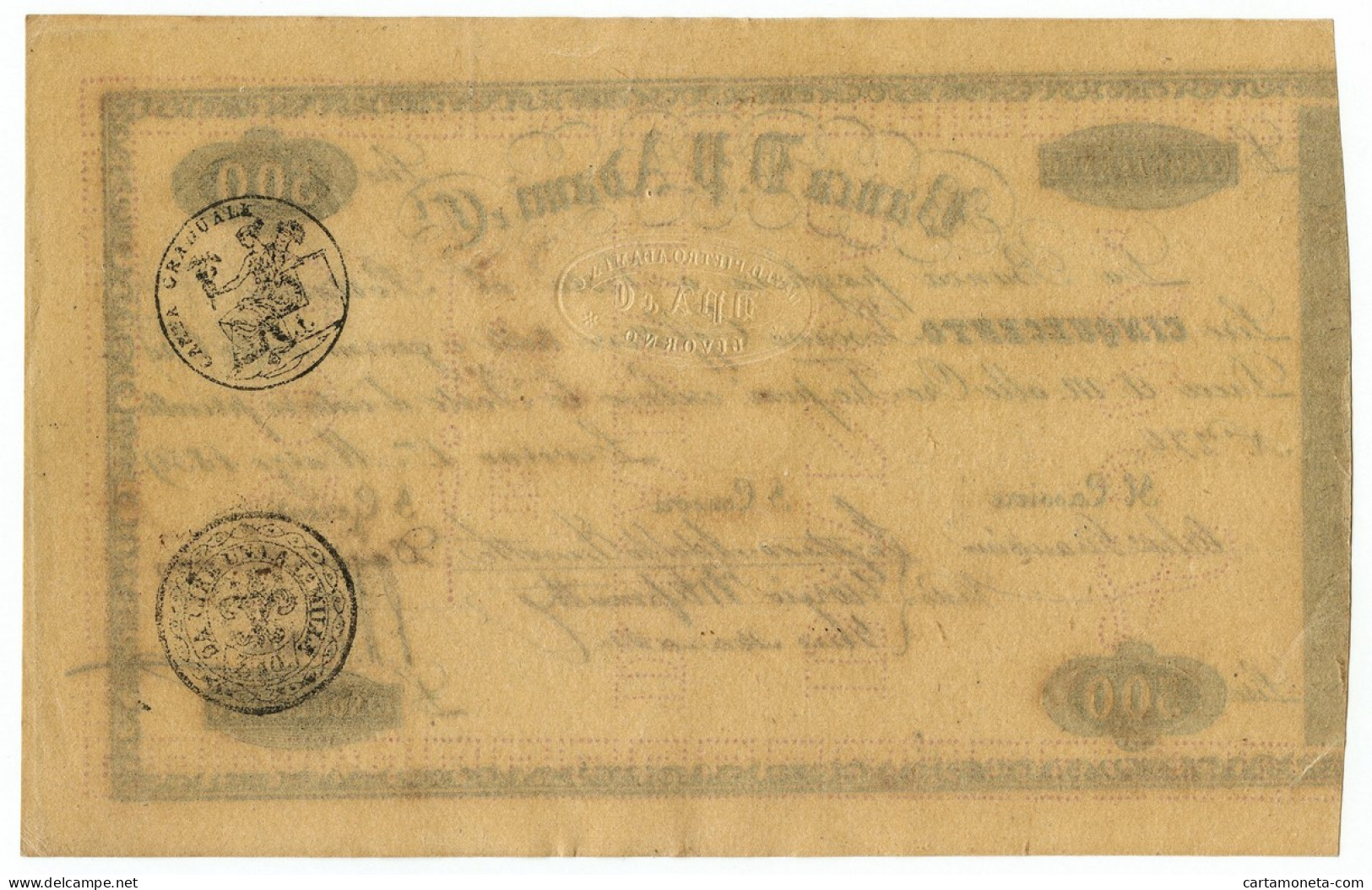 500 LIRE GRANDUCATO DI TOSCANA BANCA ADAMI LIVORNO 01/03/1859 QFDS - Altri & Non Classificati