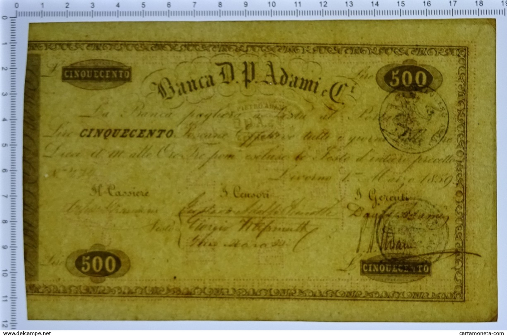 500 LIRE GRANDUCATO DI TOSCANA BANCA ADAMI LIVORNO 01/03/1859 QFDS - Altri & Non Classificati