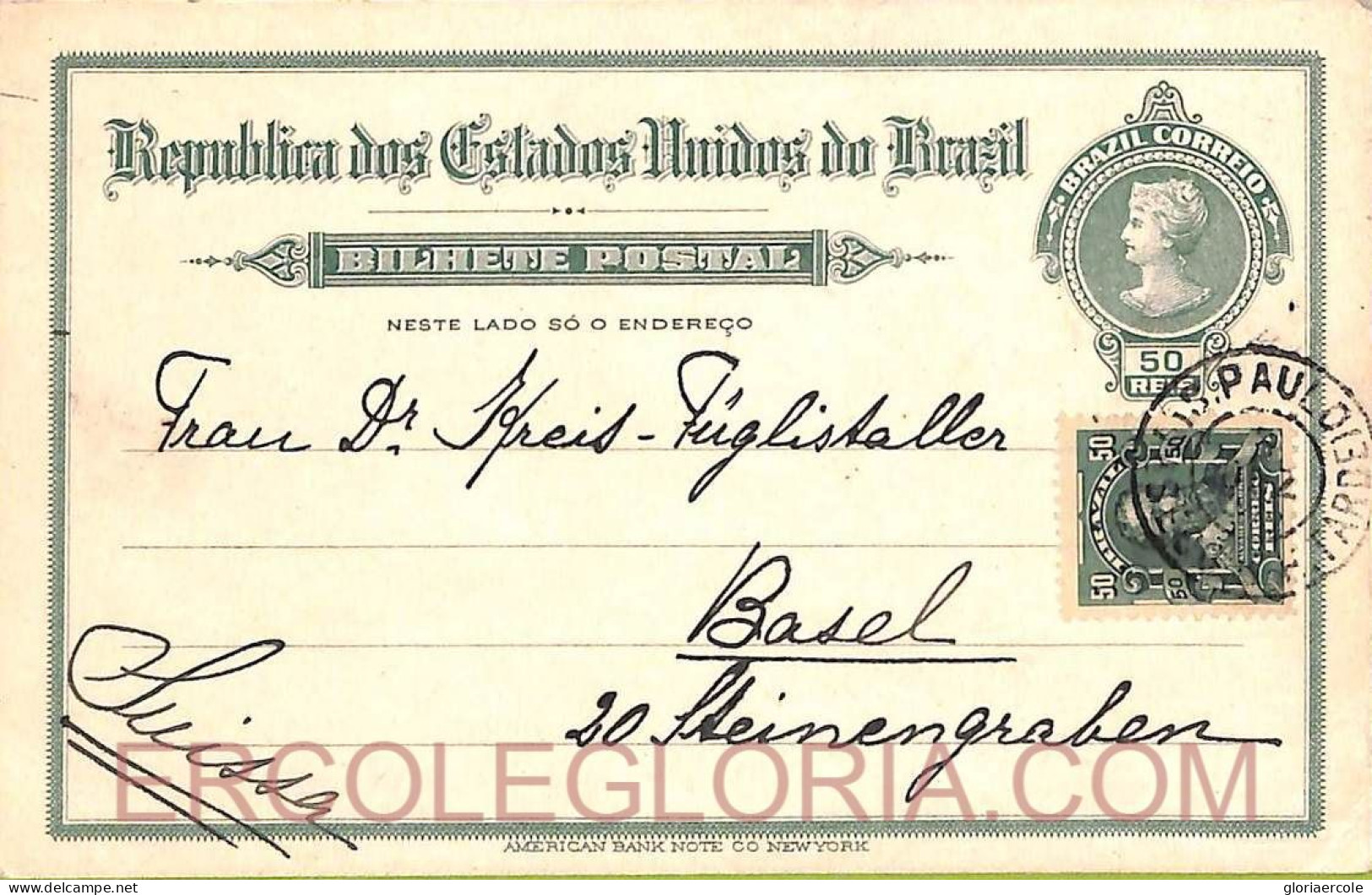 Ad6153 - BRAZIL - Postal History - Stamp On STATIONERY CARD To SWITZERLAND 1911 - Entiers Postaux