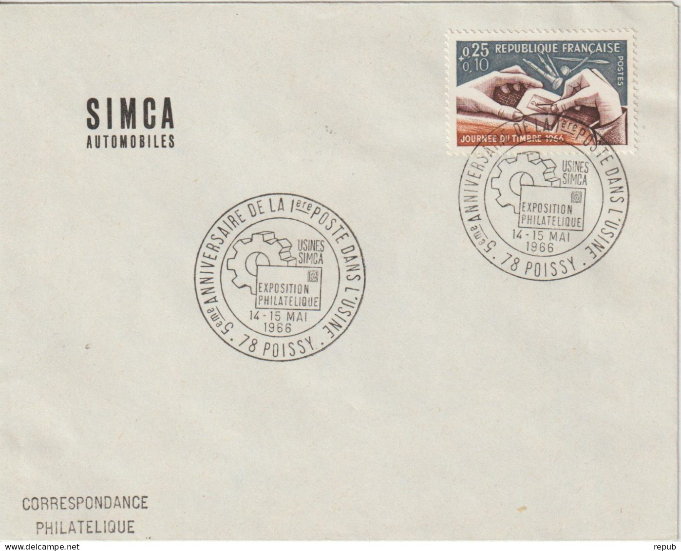 France 1966 Anniversaire Du Bureau De Poste Simca Poissy (78) - Gedenkstempel