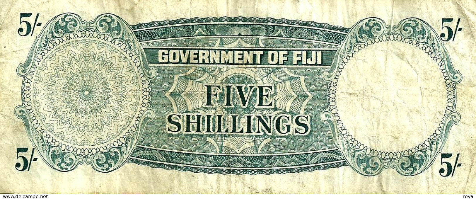 FIJI BRITISH 5 SHILLINGS BLUE QEII HEAD FRONT & MOTIF BACK DATED 01-09-1964 P.51d VF+ READ DESCRIPTION!! - Fiji