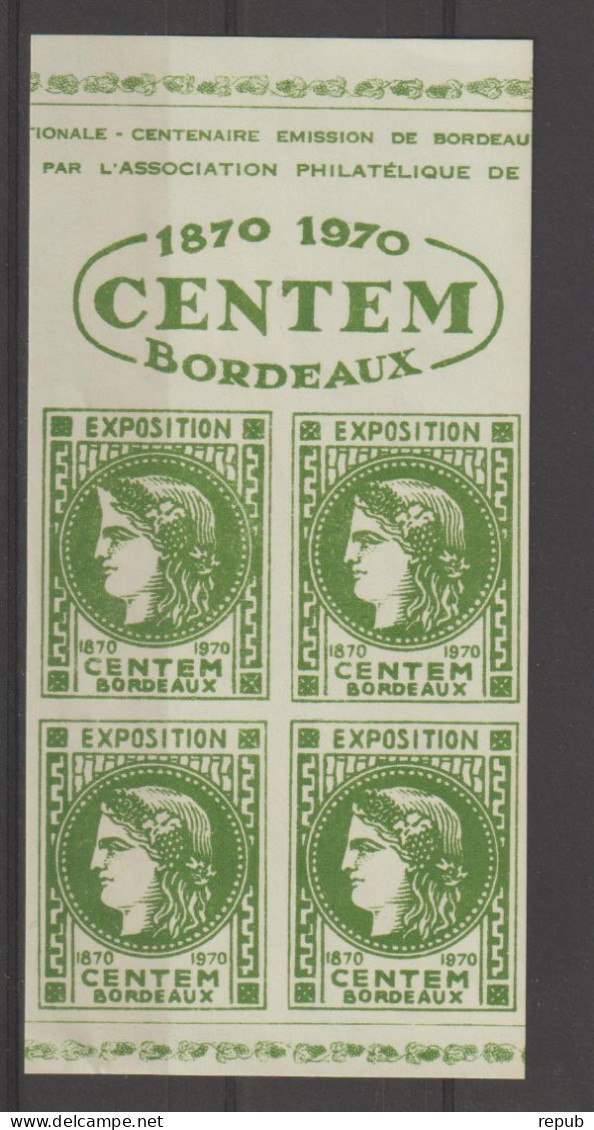 France 1970 Bloc De 4 Vignettes Centenaire Des émissions De Bordeaux - Philatelic Fairs