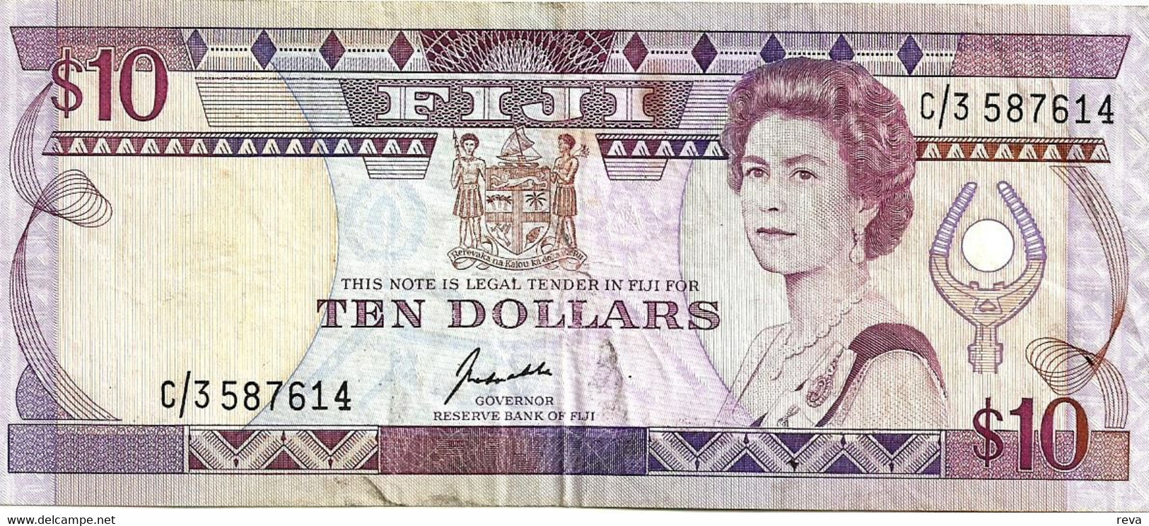 FIJI $10 PURPLE QEIII HEAD FRONT & PEOPLE BACK ND(1992)P.94a VF+ SIG, VARIETY READ DESCRIPTION!! - Fidschi