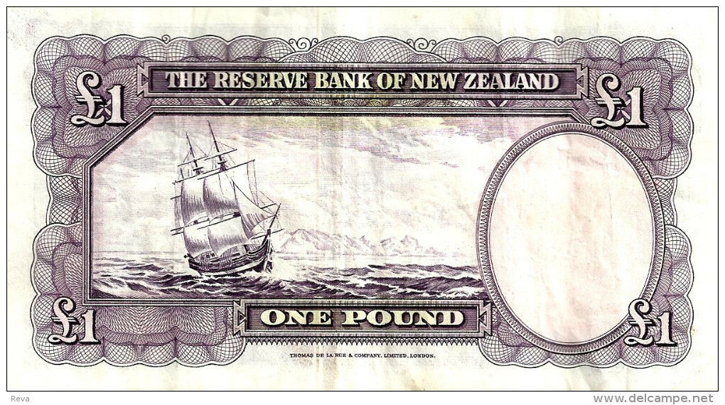 NEW ZEALAND 1 POUND PURPLE COOK DARKER FRONT SHIP BACK ND(1967) F W/O SECURITY THREAD P.159d LAST READ DESCRIPTION!! - Nieuw-Zeeland