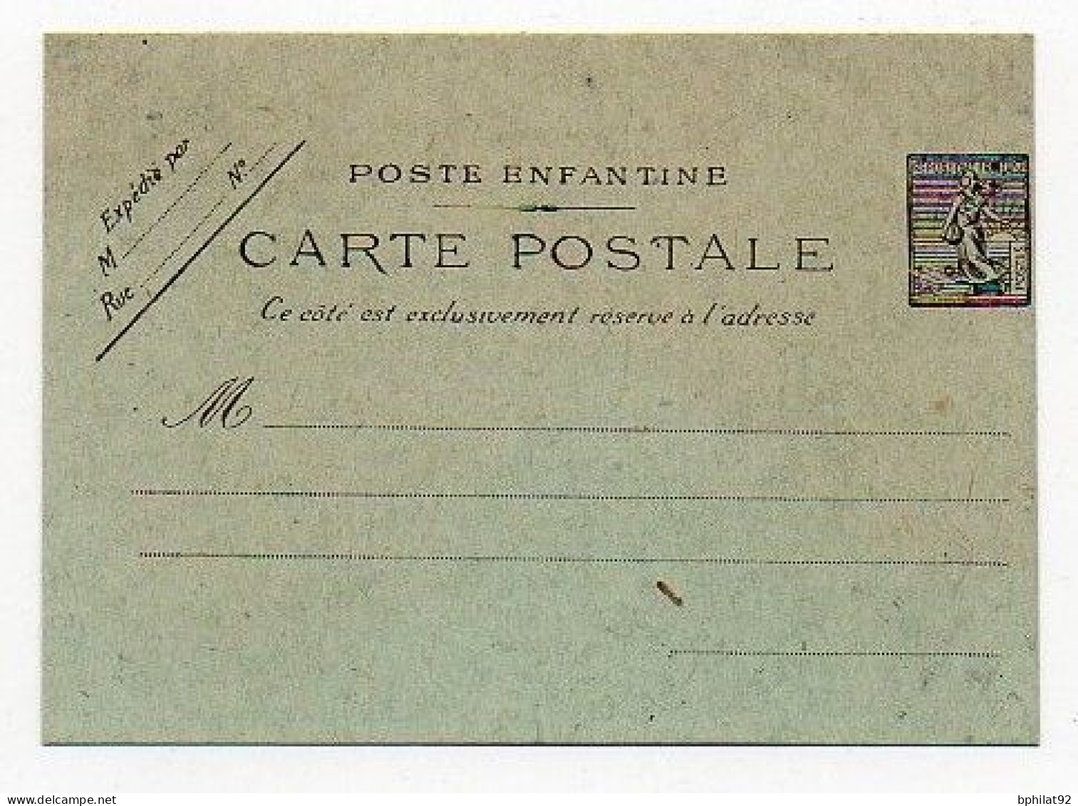 !!! POSTE ENFANTINE ENTIER POSTAL AU TYPE SEMEUSE - Pseudo-entiers Privés