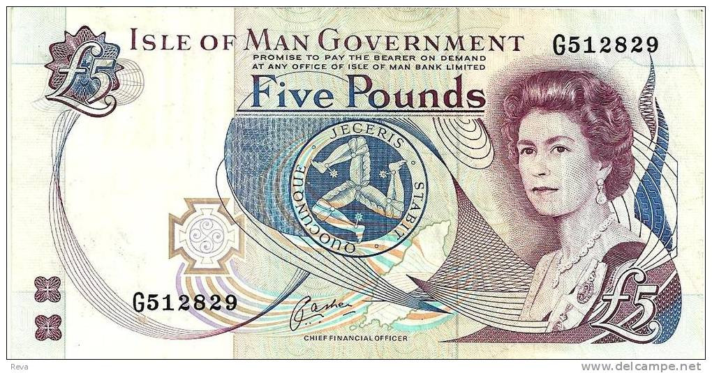 ISLE OF MAN 5 POUNDS PURPLE QEII HEAD FRONT CASTLE BUILDINGS BACK DATED ND(1983) P.41b SIGN 6 VF READ DESCRIPTION ! - 5 Pond