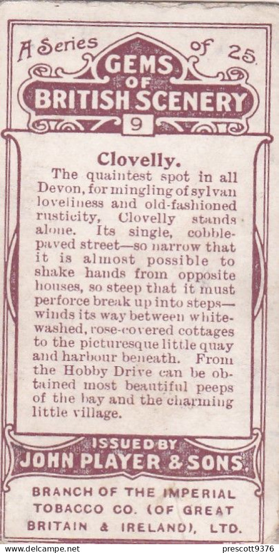 Gems Of British Scenery 1917 - Players Cigarette Card - 9 Clovelly Devon - Player's