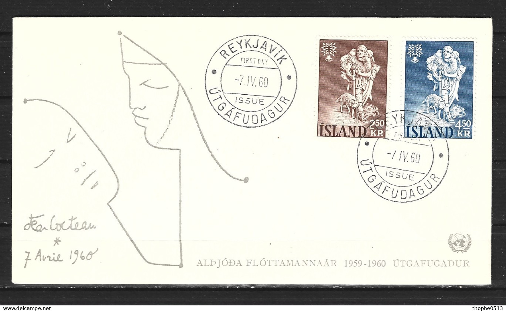 ISLANDE. N°299-300 De 1960 Sur Enveloppe 1er Jour (FDC). Année Mondiale Du Réfugié. - FDC