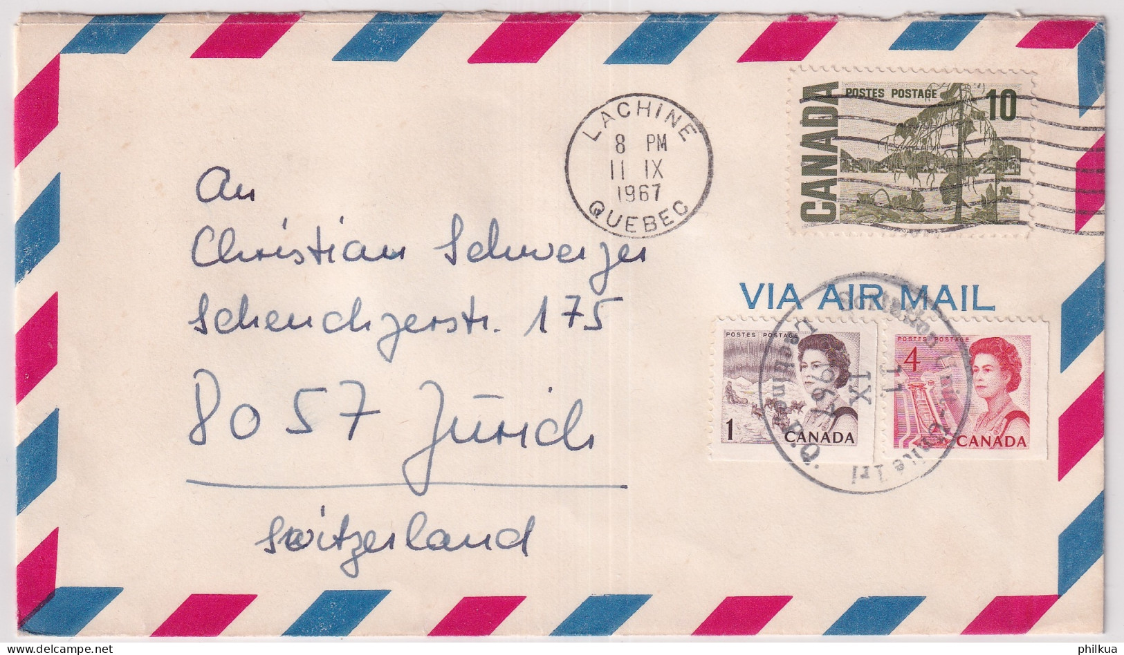 Kanada Buntfrankatur Auf Bedarfsflugpostbrief Gelaufen 1967 Ab LACHINE Kanada Nach ZÜRICH Suisse - Airmail