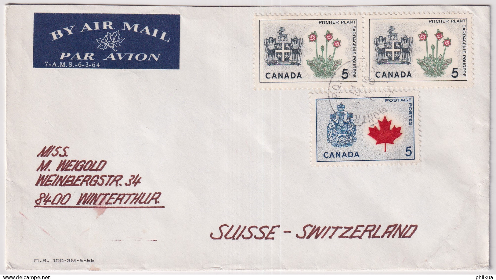 Kanada Buntfrankatur Auf Bedarfsflugpostbrief Gelaufen 1966 Ab MONTREAL Kanada Nach WINTERTHUR Suisse - Airmail