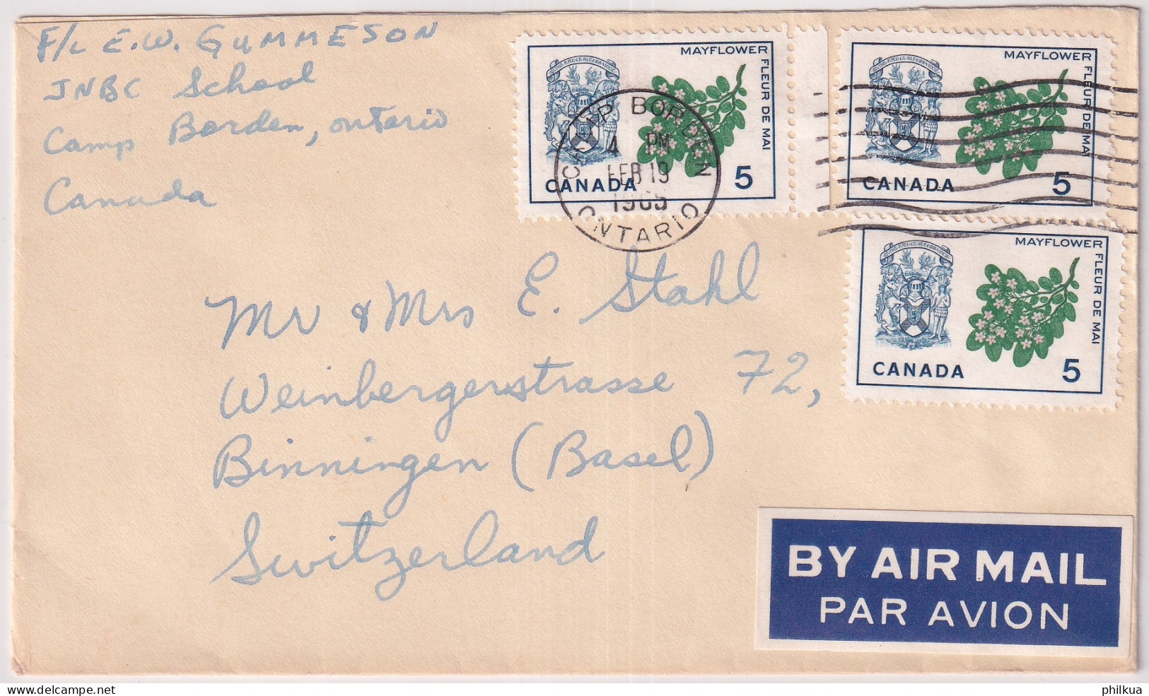 MiNr. 364 Kanada Auf Bedarfsflugpostbrief Gelaufen 1965 Ab CAMP BORDEN Kanada Nach BINNINGEN Suisse - Airmail