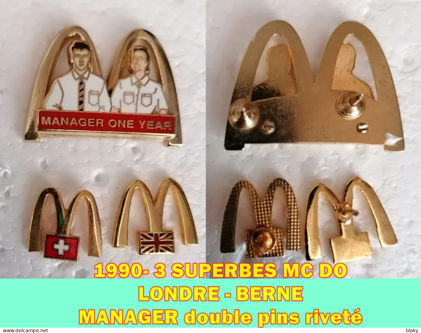 1990 - 3 SUPERBES MC DO -- MANAGER Double Pins RIVETE - McDonald's