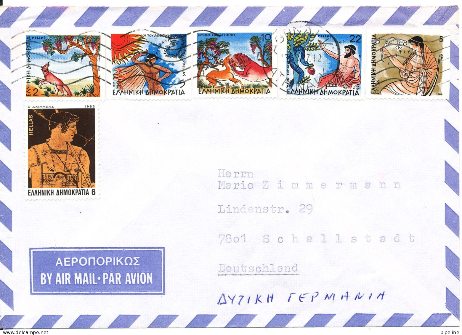Greece Air Mail Cover Sent To Germany 13-8-1987 - Covers & Documents