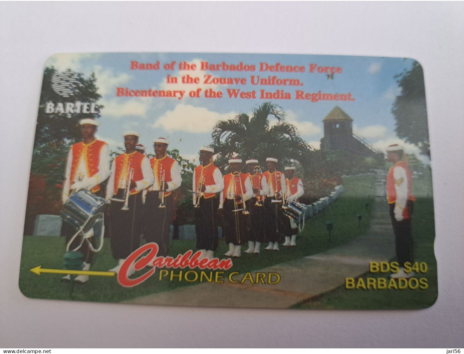 BARBADOS   $40-  GPT MAGNETIC     BAR-216A   216CBDA   DEFENCE FORCE BAND   NEW  LOGO   Very Fine Used  Card  ** 13598** - Barbados