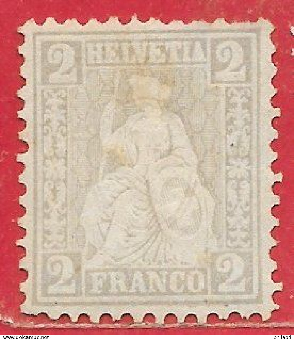 Suisse N°33 Helvetia Assise 2c Gris 1862 (*) - Ungebraucht