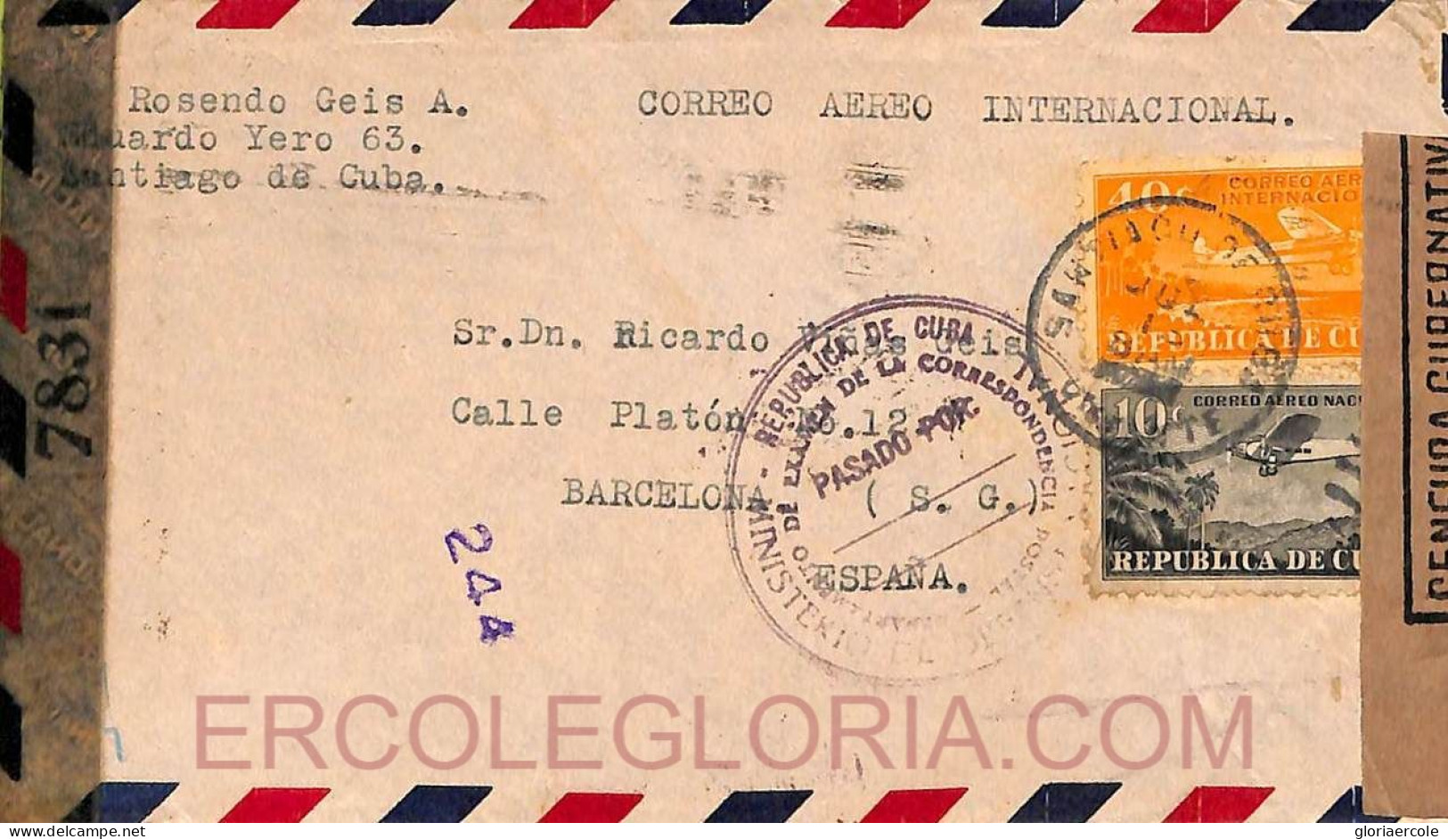 Ad6226 - HAVANA - Postal History - COVER To SPAIN 1945 - 3 Different CENSORS! - Cartas & Documentos
