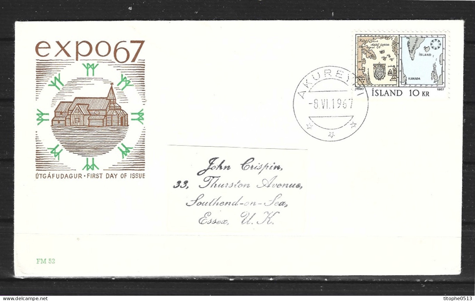 ISLANDE. N°366 De 1967 Sur Enveloppe 1er Jour (FDC). Expo. Internationale De Montréal/Cartographie. - 1967 – Montreal (Canada)