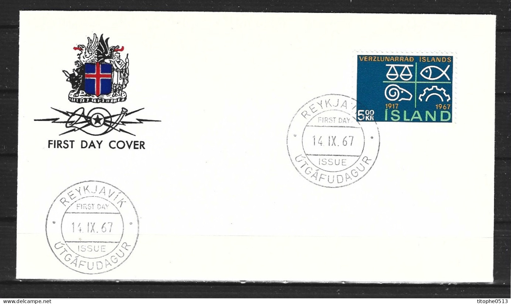 ISLANDE. N°367 De 1967 Sur Enveloppe 1er Jour (FDC). Chambre De Commerce. - FDC