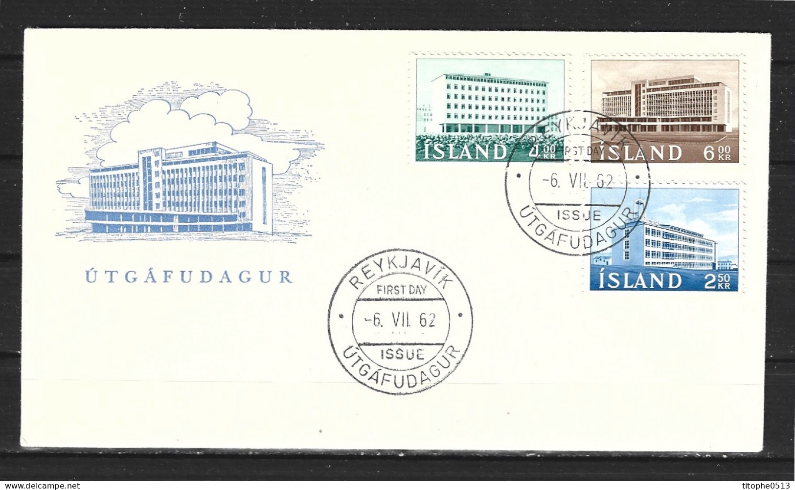 ISLANDE. N°316-8 De 1962 Sur Enveloppe 1er Jour (FDC). Bâtiments Administratifs. - FDC