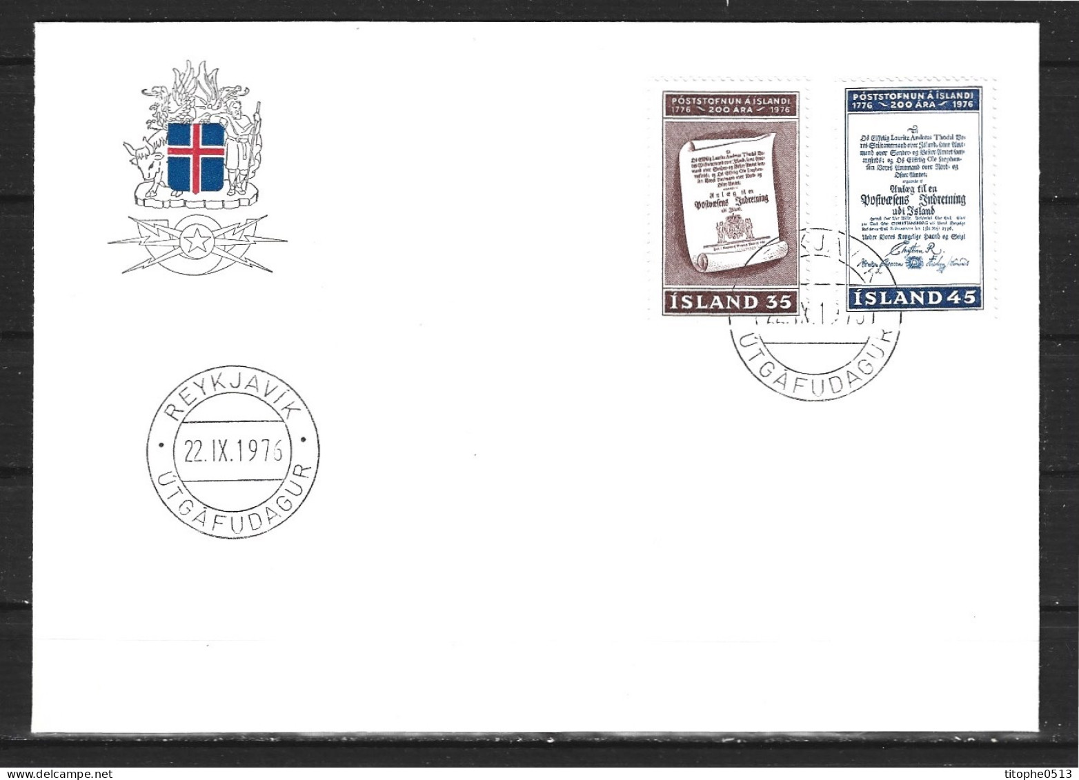 ISLANDE. N°469-70 De 1976 Sur Enveloppe 1er Jour (FDC). Service Postal Islandais. - FDC