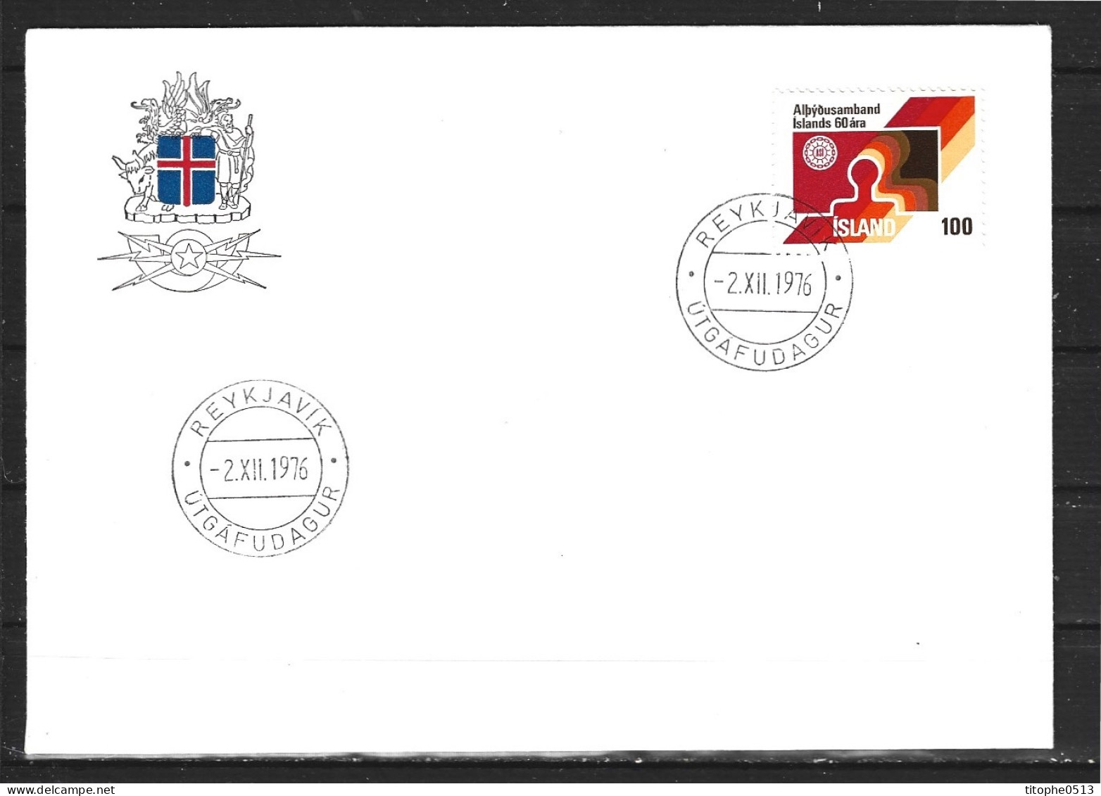 ISLANDE. N°472 De 1976 Sur Enveloppe 1er Jour (FDC). Syndicalisme. - FDC