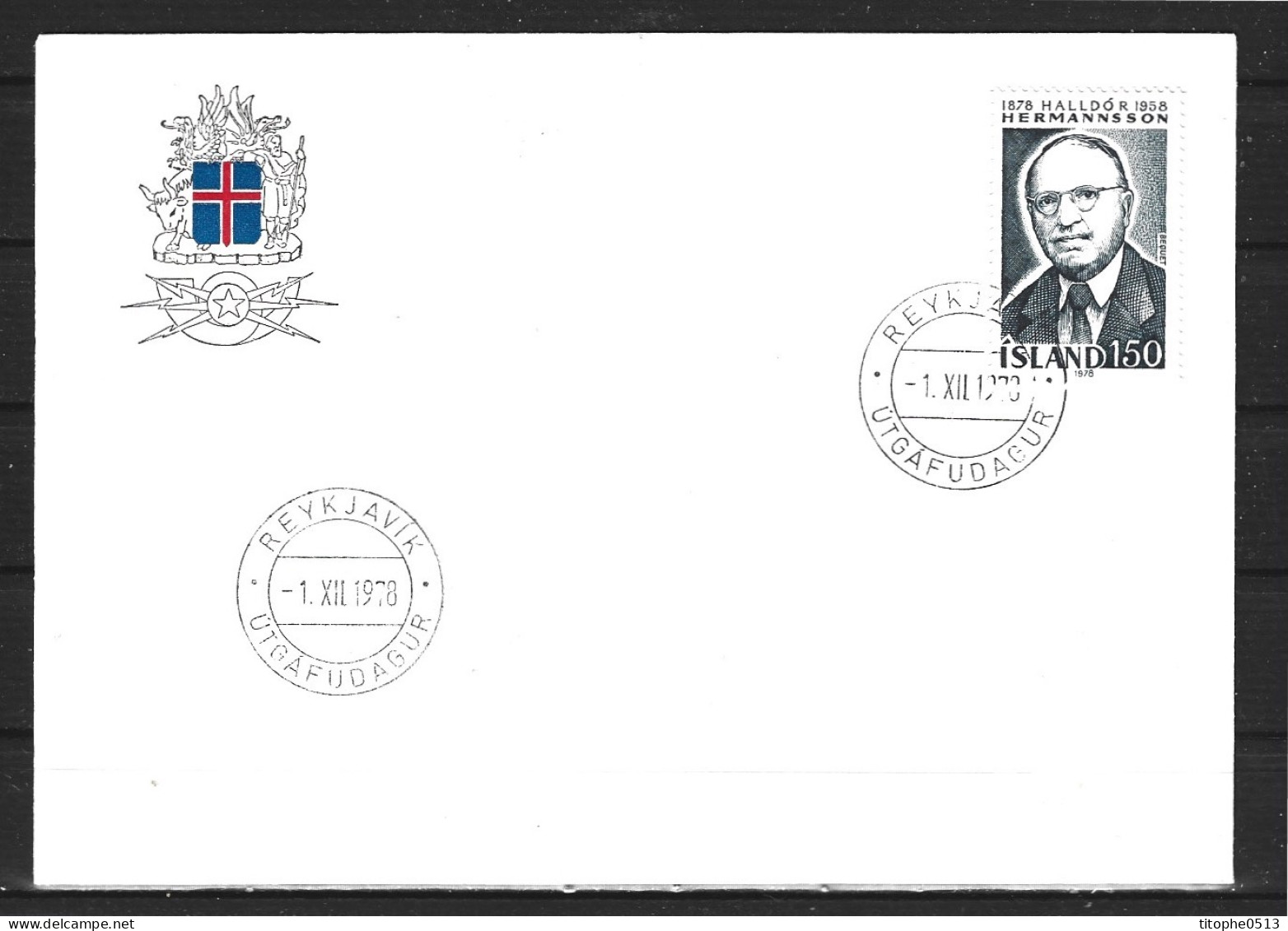 ISLANDE. N°491 De 1978 Sur Enveloppe 1er Jour (FDC). H. Hermannsson. - FDC