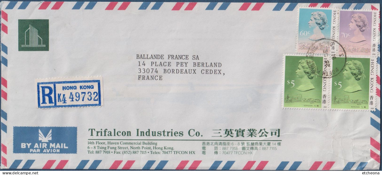 Enveloppe Avec 4 Timbres Effigie De La Reine Elisabeth II, Hong-Kong,  26.09.91 Recommandé - Lettres & Documents