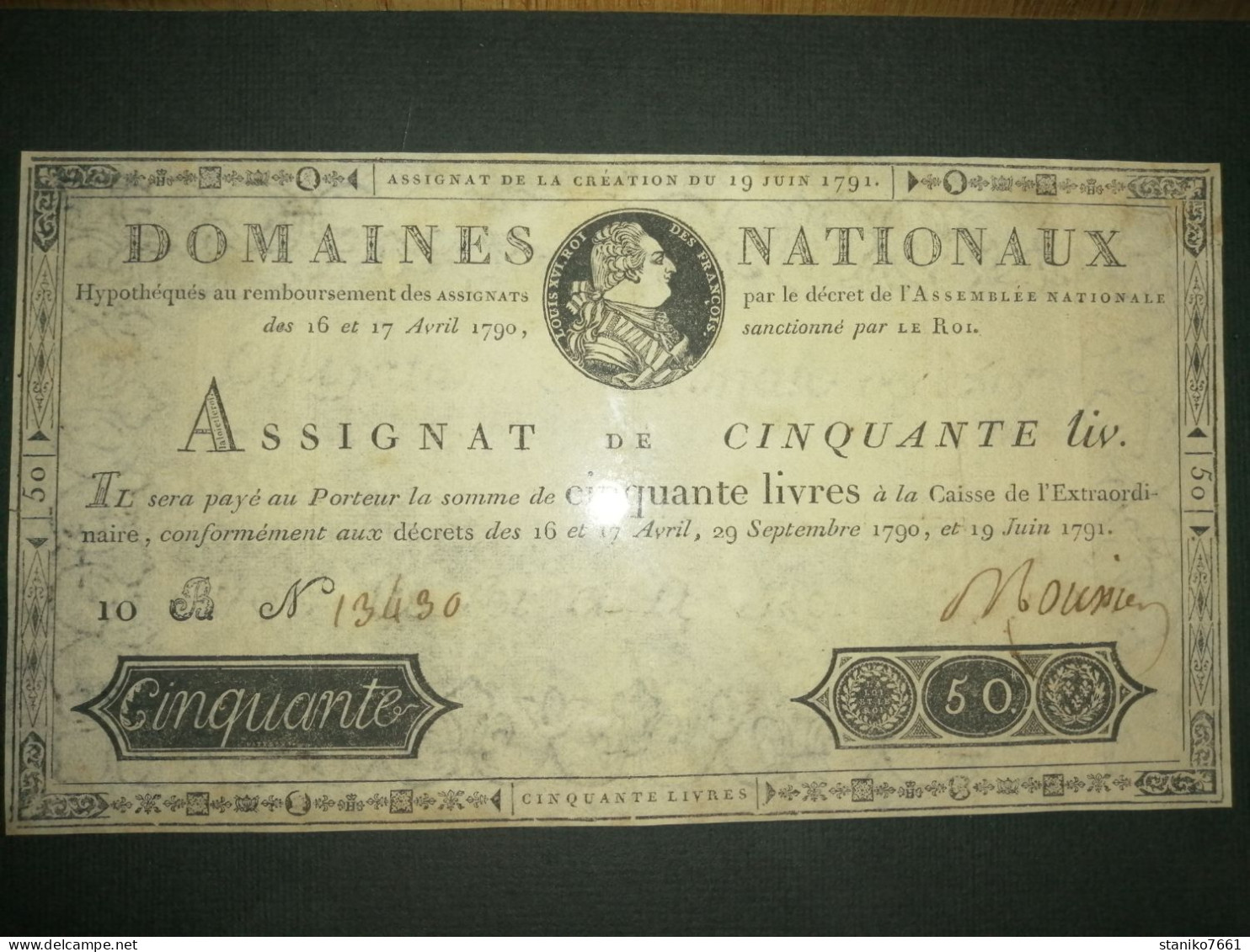 TRES BON ETAT ASSIGNAT DE 50 LIVRES 19 JUIN 1791 DOMAINE NATIONAUX VOIR PHOTOS - Assignats