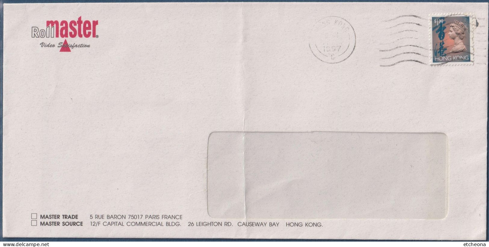 Enveloppe Avec 1 Timbre Effigie De La Reine Elisabeth II, Hong-Kong,  1997 - Lettres & Documents