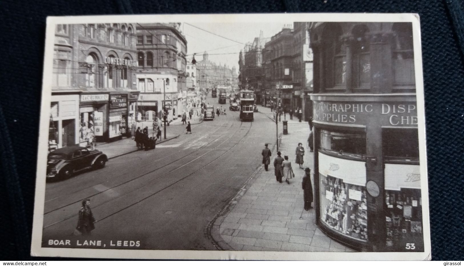 CPA LEEDS BOAR LANE AUTO BUS VOITURE DOUBLE ANIMATION YORKSHIRE - Leeds