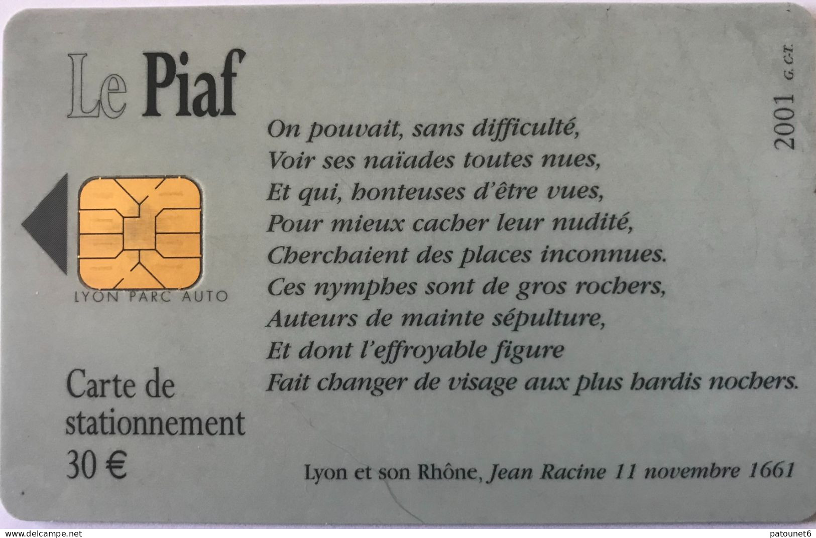 PIAF   -  LYON   -  Lyon Parc Auto   -  2001  -   30 E. - Cartes De Stationnement, PIAF