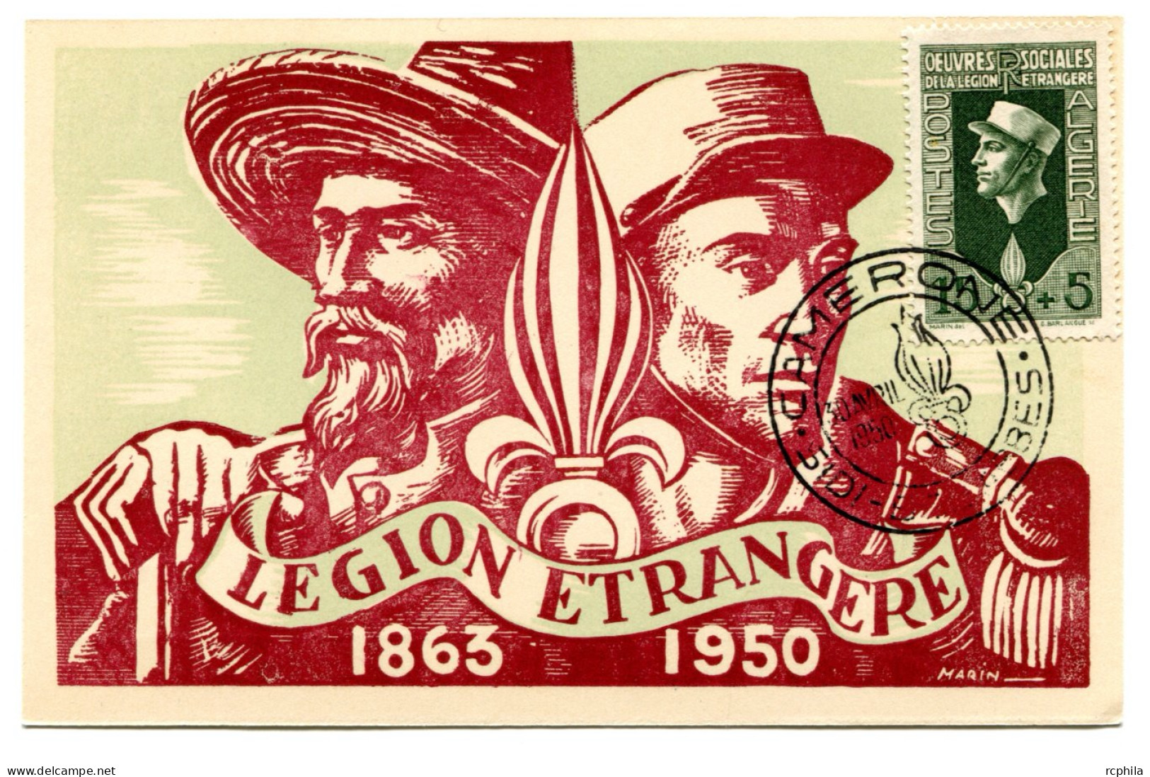 RC 24438 ALGERIE LEGION ETRANGERE SIDI BEL ABBES 1950 CARTE MAXIMUM FDC 1er JOUR - Cartoline Maximum