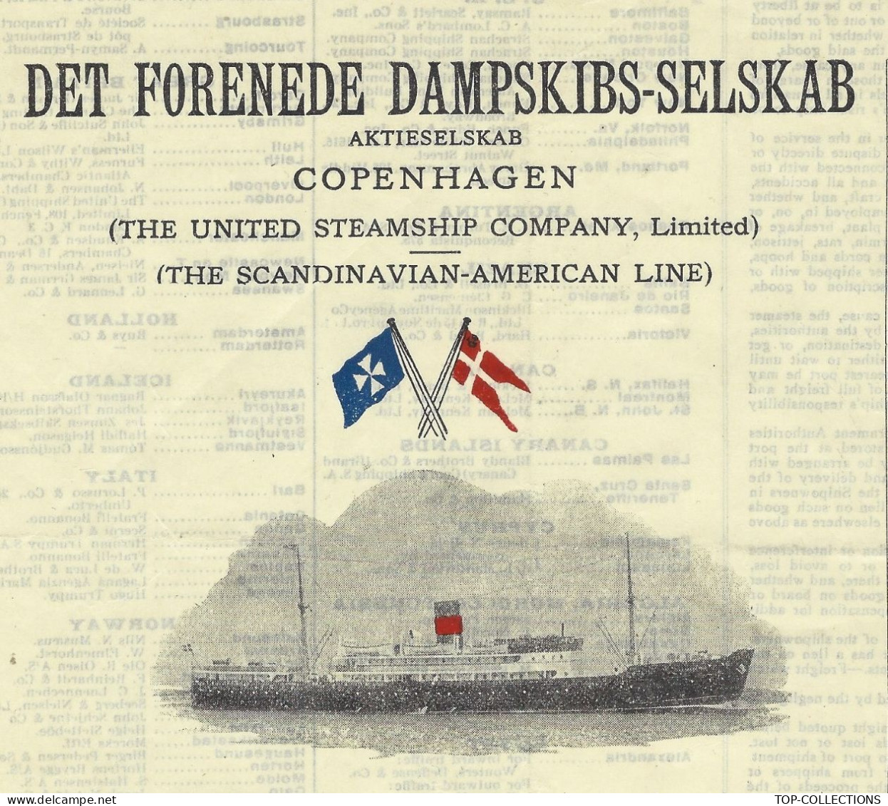 1951 NAVIGATION CONNAISSEMENT BILL OF LADING DET FORENEDE DAMPSKIBS SELSKAB Copenhagen => Danglade &Fils Pour  Bordeaux - 1800 – 1899